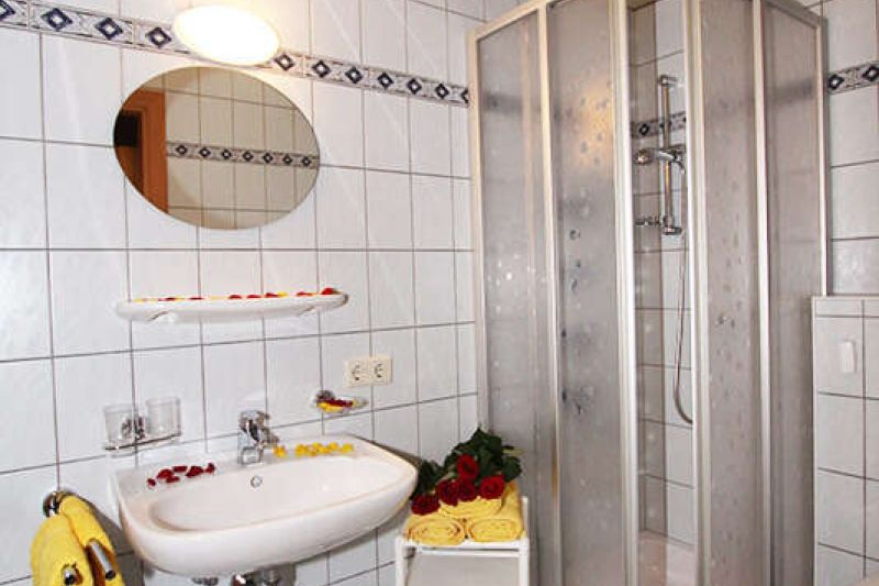 Badezimmer mit Dusche und WC in der Ferienwohnung im Haus Sonneck